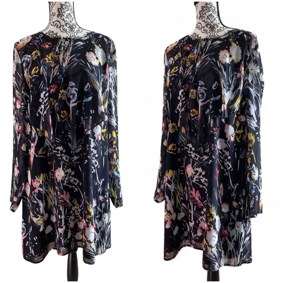 Marciano Women’s Dress Black Floral Birds of a Feather Size Large - Picture 2 of 13